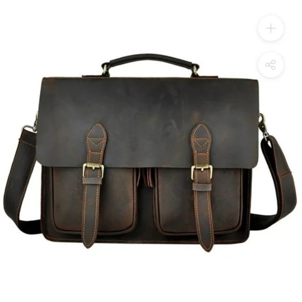 Handmade CRAZY HORSE LEATHER RETRO DESIGNER BUSINESS BRIEFCASE - Picture 4 of 6